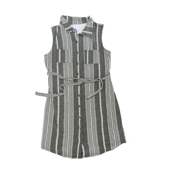 No Boundaries Junior Green White Shirt Dress V-Neck Collared M(7-9) - Picture 1 of 5